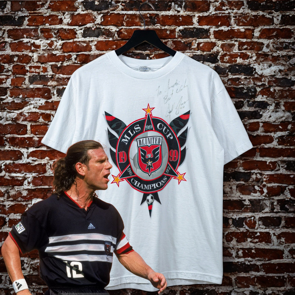 Jeff Agoos Signed DC United 1999 MLS Cup Champions T-Shirt Adidas USA World Cup